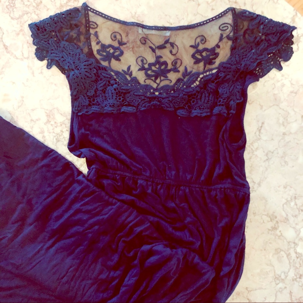 Navy blue maxi dress with lace detailing size S